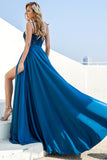 Blue Lightweight Split Lace Formal Dress