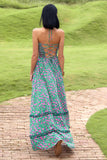 Flower Green Halter Maxi Boho Dress