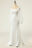 White Mermaid Long Sleeves Wedding Dress