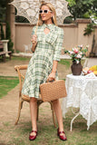 Retro Style Plaid Dress with Keyhole