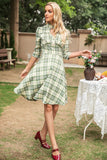 Retro Style Plaid Dress with Keyhole