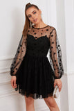 Long Sleeves Tulle Little Black Dress