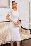 Sheath Jewel White Lace Party Dress