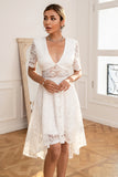 V-neck White Lace Dress