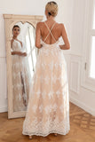 White Lace Slits Long Formal Dress