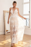 White Lace Slits Long Formal Dress