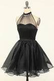 Halter Black Tulle Short Formal Dress
