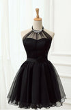 Halter Black Tulle Short Formal Dress