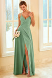 Light Green Long Bridesmaid Dress with Slit