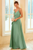 Light Green Long Bridesmaid Dress with Slit