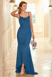 Ink Blue High-low Bridesmaid Dress