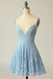 Light Blue Short Lace Dress