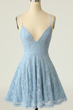 Light Blue Short Lace Dress