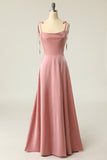 Elegant Cowl-Neck Blush A Line Spaghetti Straps Long Formal Dress