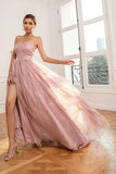 Glitter Blush Long Ball Dress with Slit