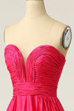 Hot Pink Sweetheart Strapless Long Ball Dress with Ruchings