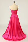 Hot Pink Sweetheart Strapless Long Ball Dress with Ruchings