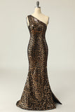 Mermaid One-Shouler Dark Gold Sequins Ball Dress