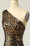 Mermaid One-Shouler Dark Gold Sequins Ball Dress