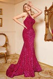 Mermaid One Shoulder Fuchsia Sequins Plus Size Ball Dress with Sweep Train