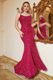 Fuchsia Sequin Mermaid Plus Size Ball Dress with with Sweep Train