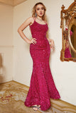 Fuchsia Sequin Mermaid Plus Size Ball Dress with with Sweep Train