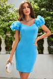 Simple Blue Off the Shoulder Tight Cocktail Dress with Ruffles