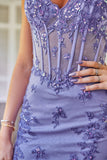 Sparkly Purple Corset Cocktail Dress with Appliques