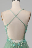 Sparkly Green A-Line Spaghetti Straps Corset Ball Dress With Appliques