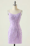 Purple Backless Bodycon Cocktail Party Dress With Appliques