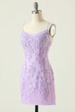 Purple Backless Bodycon Cocktail Party Dress With Appliques