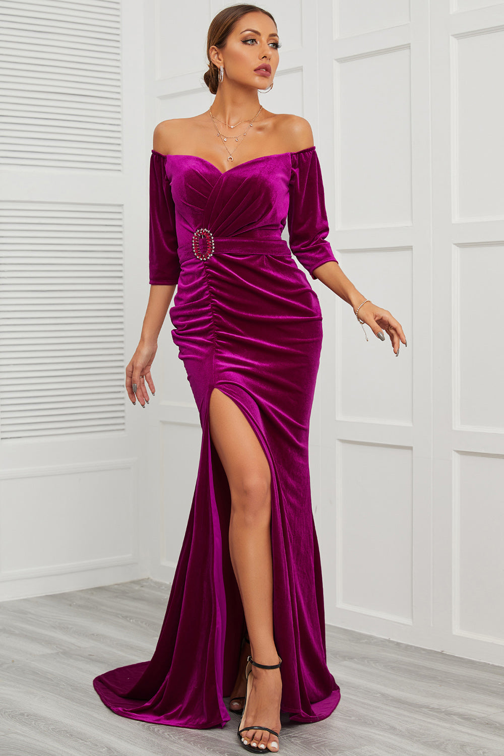 Mermaid Off the Shoulder Ball Dress with Split Front