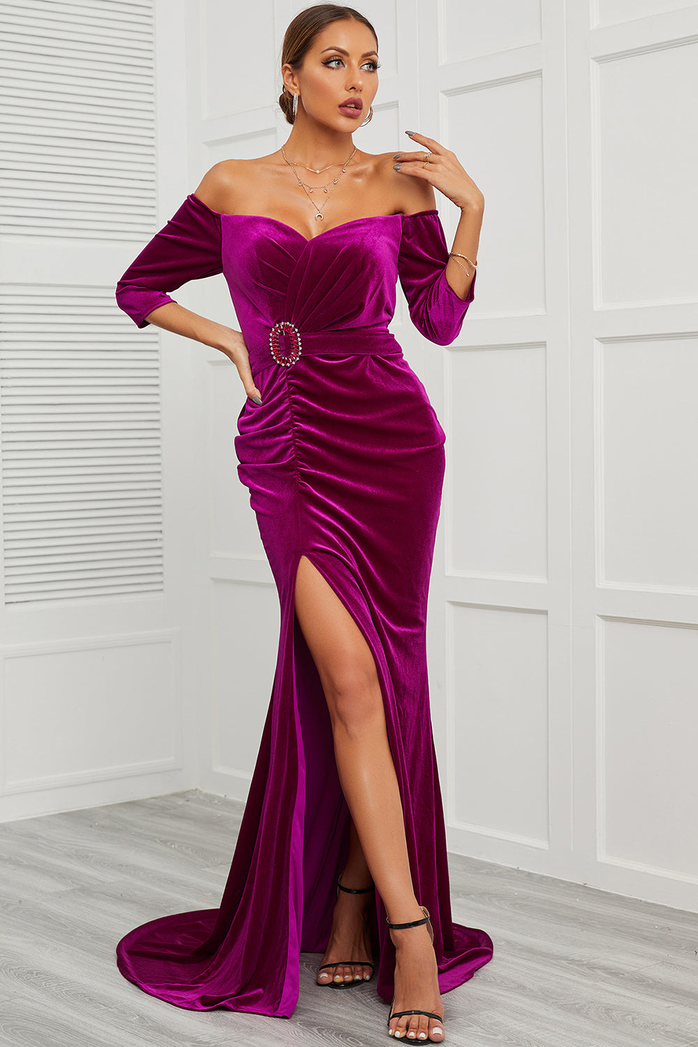 Mermaid Off the Shoulder Ball Dress with Split Front