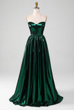 Glitter Dark Green Corset Metallic Long Ball Dress