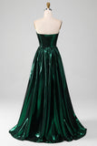 Glitter Dark Green Corset Metallic Long Ball Dress