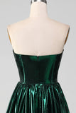 Glitter Dark Green Corset Metallic Long Ball Dress