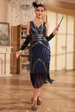 Sparkly Blue Fringed Sequins 1920s Flapper Dress with Beading