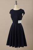 Navy Scoop 1950s Dress with Ruffles