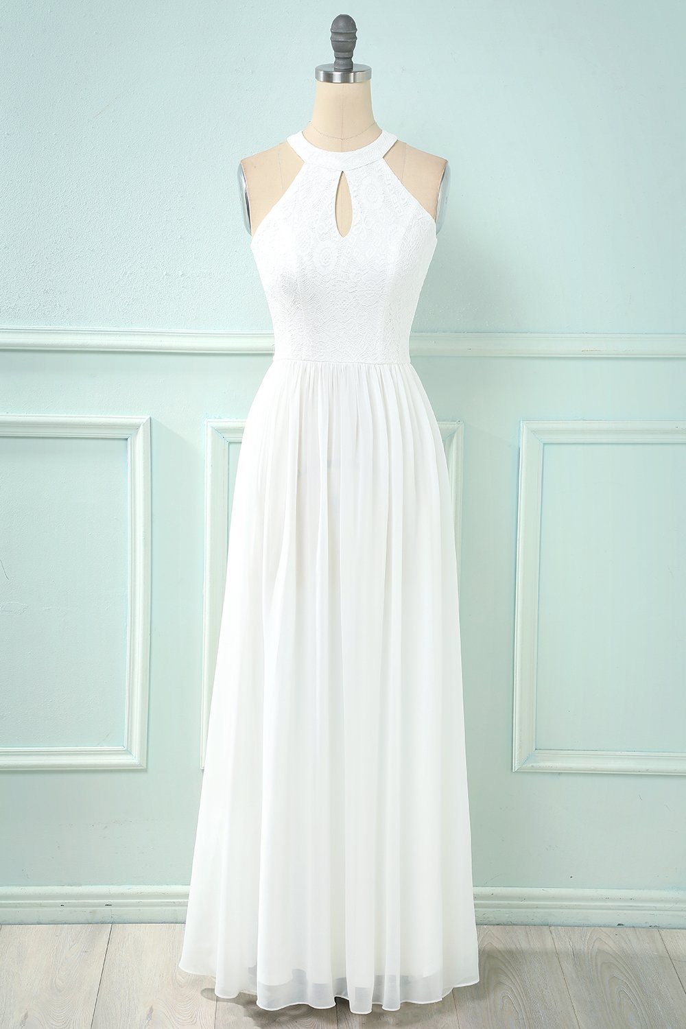 Halter Keyhole Lace Chiffon Bridesmaid Dress