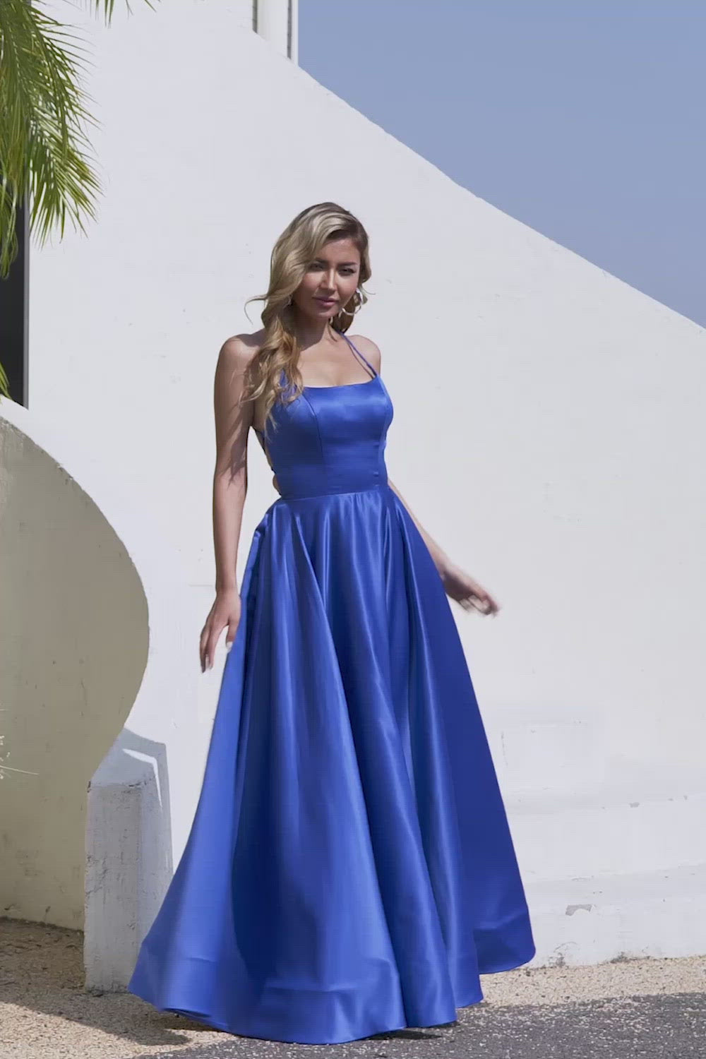 A Line Lace Satin Royal Blue Prom Dresses V Neck Spaghetti Straps –  MyChicDress