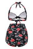 Black Print Halter Swimwear