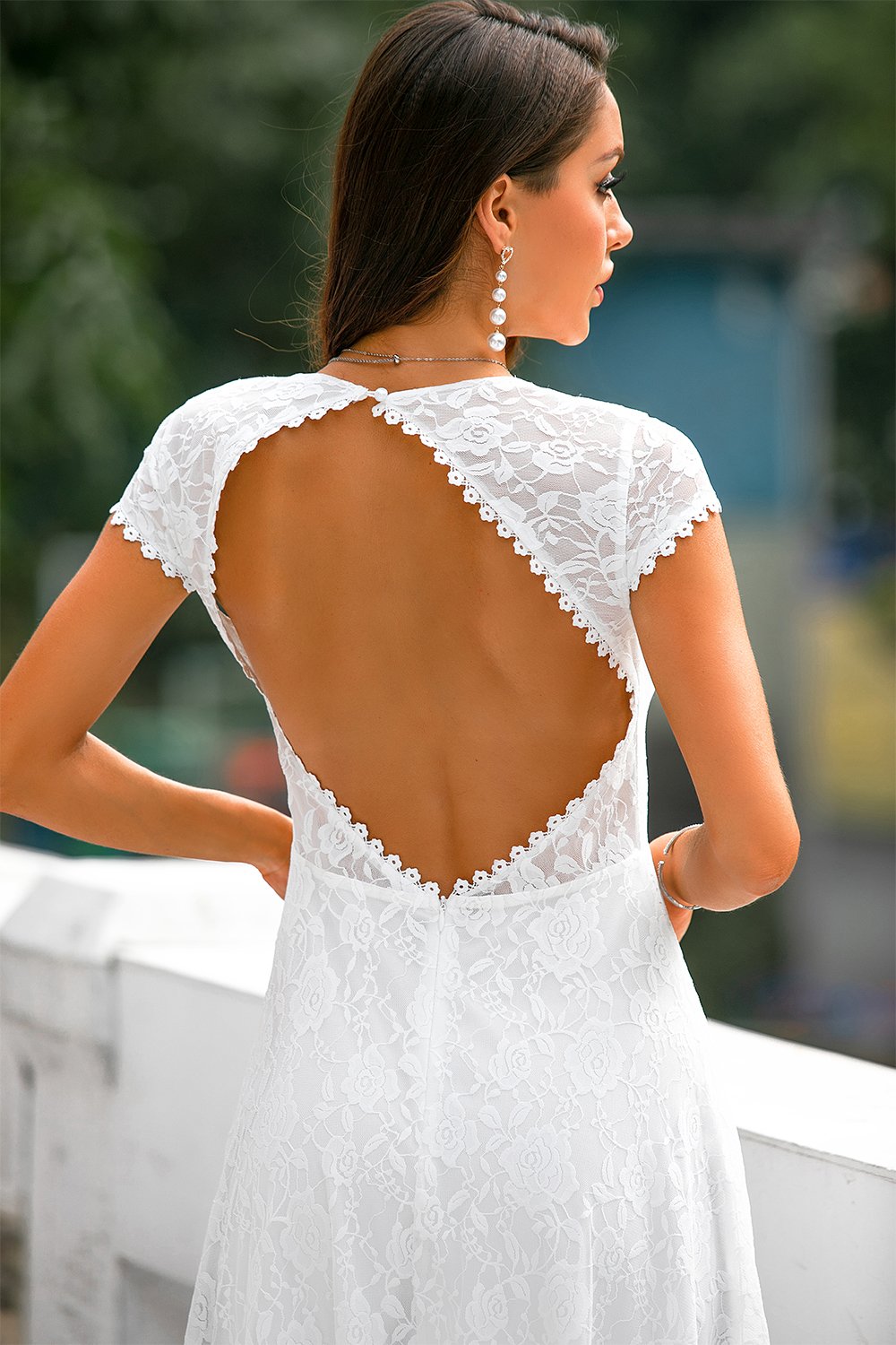 White Lace Open Back Party Dress