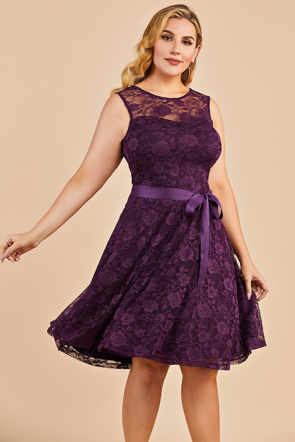 Grape Short Plus Size Lace Dress