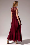 Burgundy Lace Long Chiffon Bridesmaid Dress