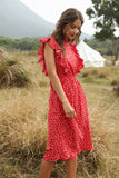 Red Ruffled Midi Boho Dress