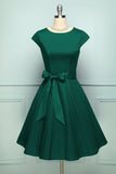 Army Green Solid Sleeveless 1950s Swing Dress