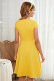 Yellow Round Neck Vintage Dress Keyhole