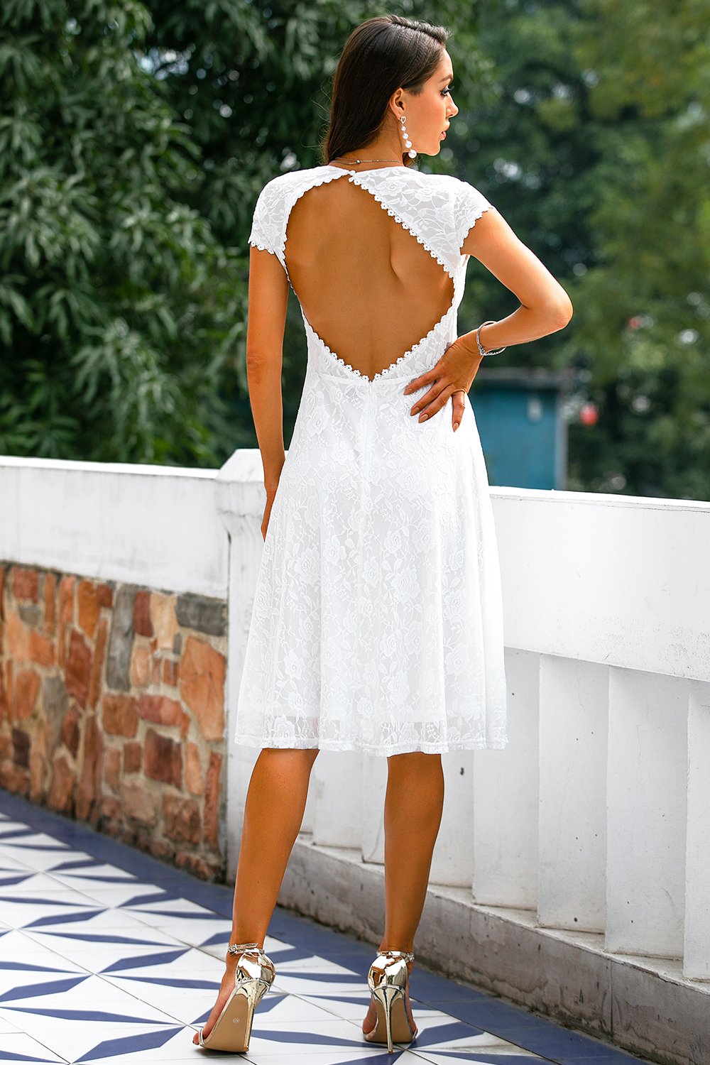 White Lace Open Back Party Dress