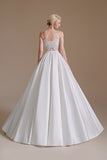 White A-Line V-Neck Wedding Dress with Lace
