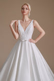 White A-Line V-Neck Wedding Dress with Lace